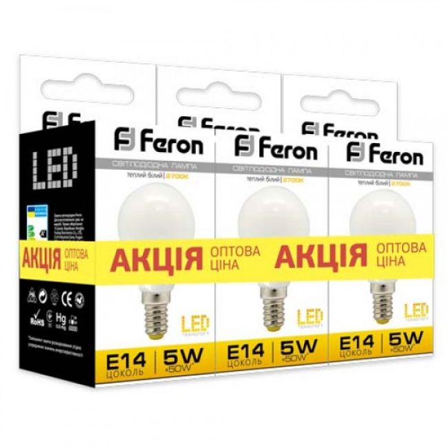 Светодиодная лампа Feron LB-95 5W E14 2700K 3шт. в упаковке - фото товару, магазин OLVENT