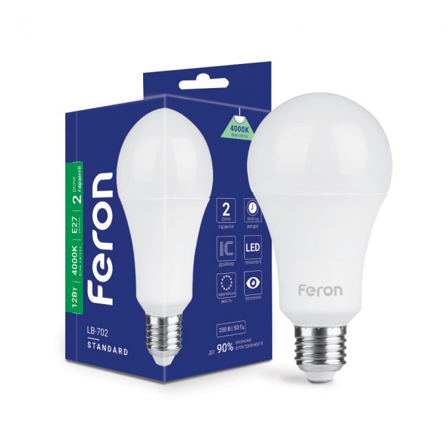 Светодиодная лампа Feron LB-702 12W E27 4000K - головне фото, магазин OLVENT