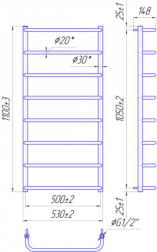Водяной полотенцесушитель Mario Стандарт HP 1100x530/500 - фото 2