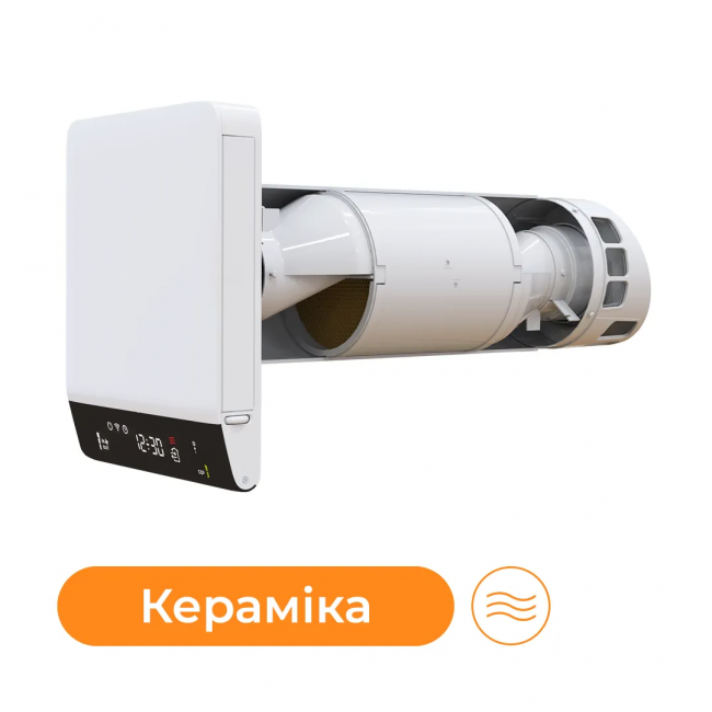 Рекуператор Вентс Breezy Eco 160-E L07 с Wi-Fi модулем, керамический теплообменник, подогрев, длина 700 мм - головне фото, магазин OLVENT