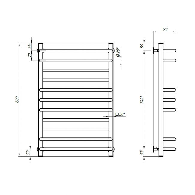 Полотенцесушитель водяной нержавеющий Грандис 500х800, чёрный муар - фото 5