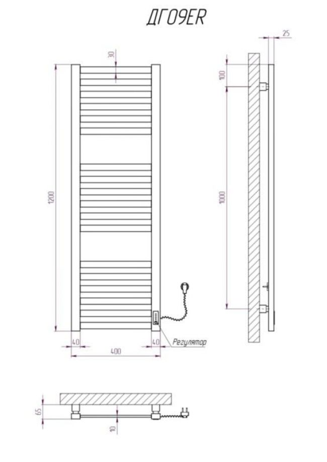 Полотенцесушитель KOSSER Герда 1200х400/18 ER тайм. черный - фото 4