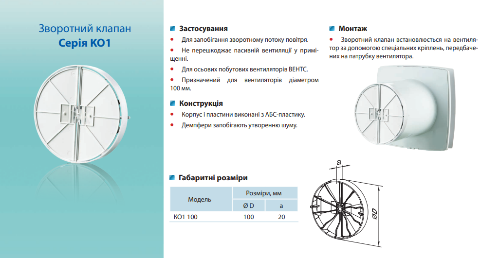 Описание Вентс КО1 100